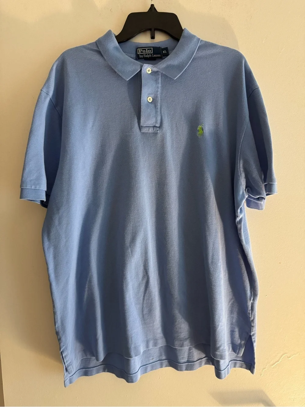 Vintage Ralph Lauren Polo Shirt in Light Blue with Green Logo Size XL